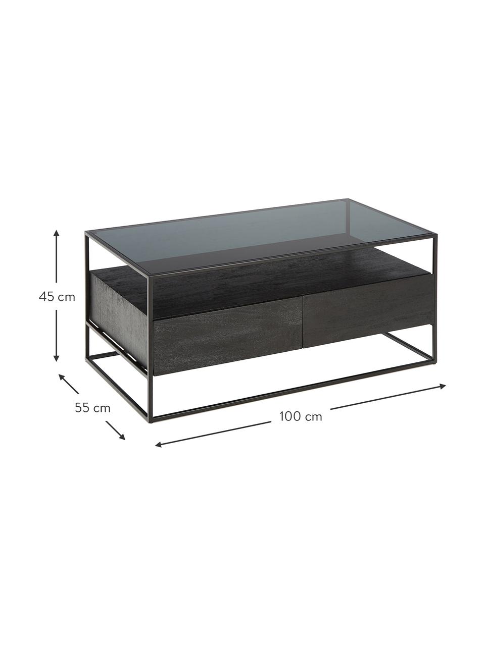 Table basse Theodor, Bois de manguier, noir, larg. 100 x prof. 55 cm