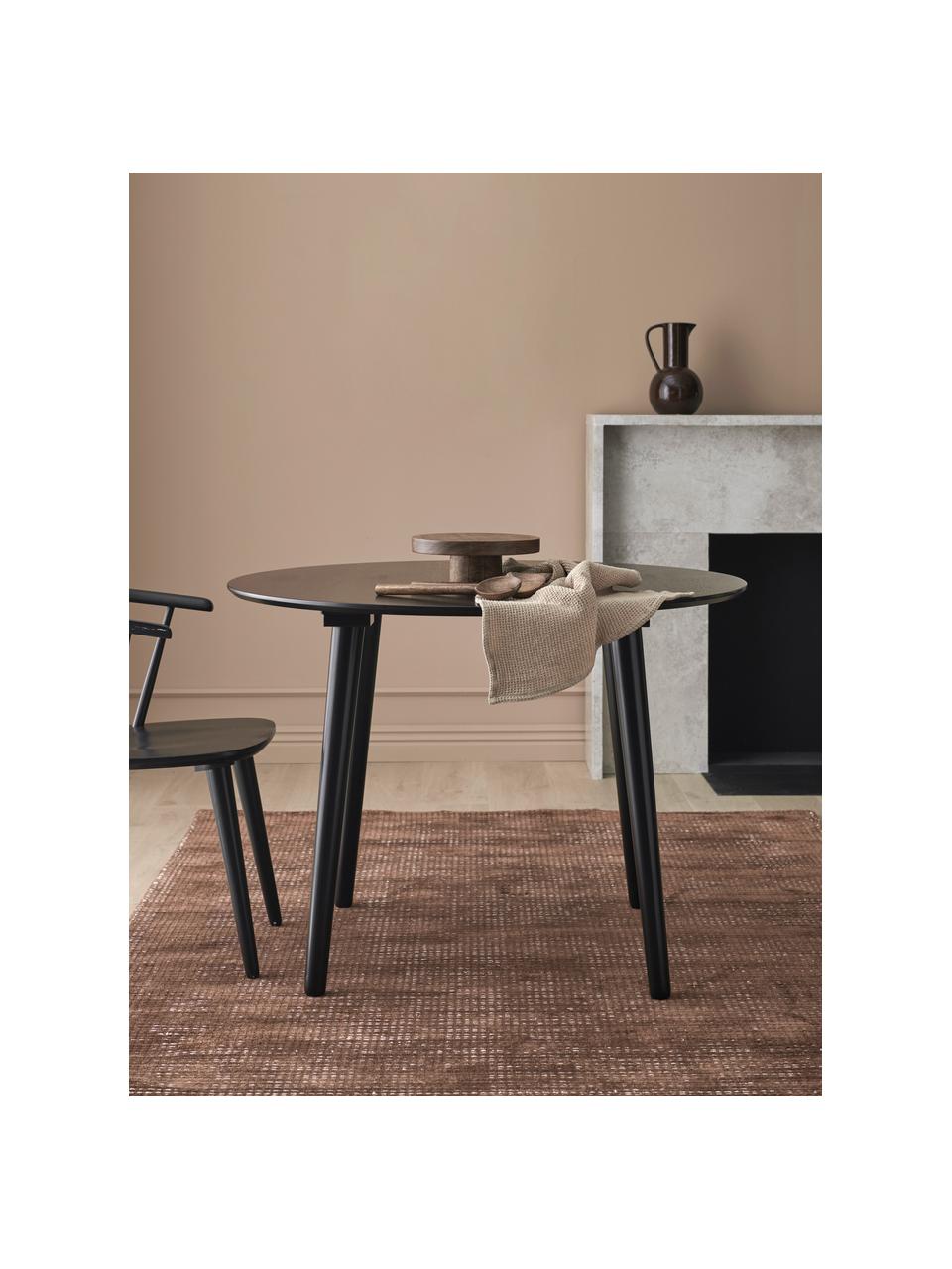 Mesa de comedor redonda de madera de caucho Jolina, Ø 106 cm, Tablero: tablero de fibras de dens, Patas: madera de caucho maciza, Madera de caucho pintada negro, Ø 106 x Al 76 cm