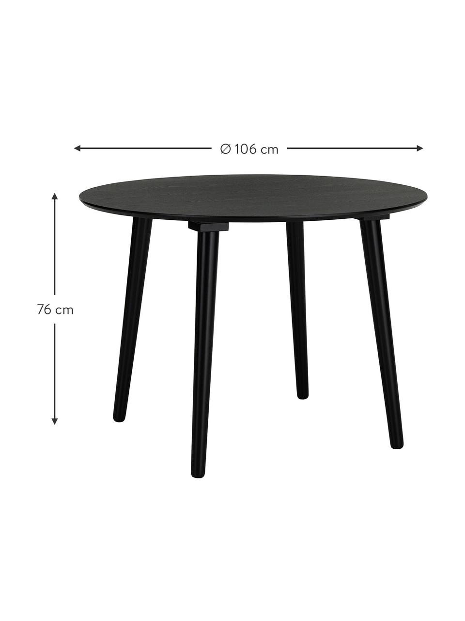 Table à manger ronde en bois d'hévéa Jolina, Ø 106 cm, Bois d'hévéa, noir laqué, Ø 106 x haut. 76 cm