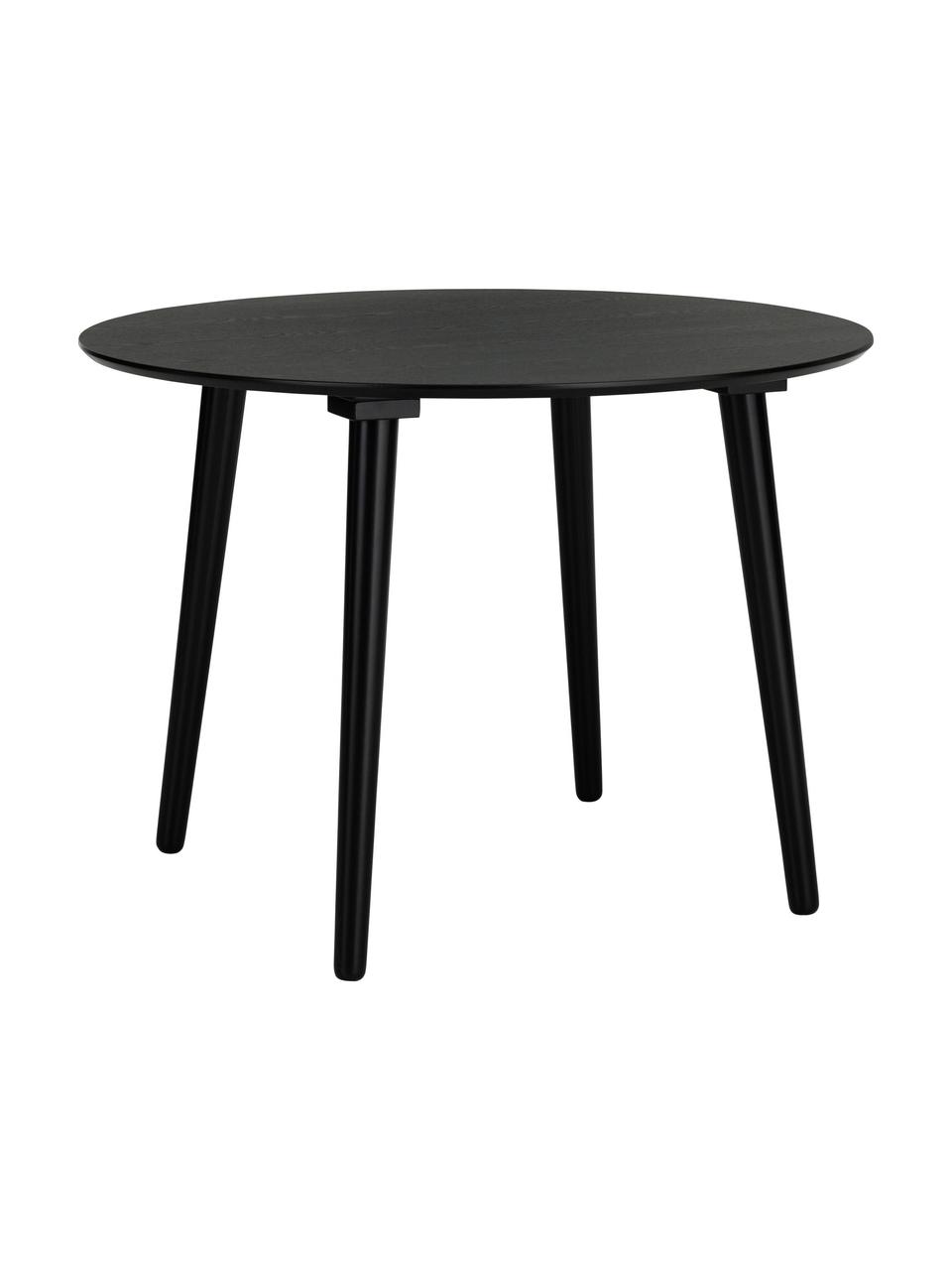Table à manger ronde en bois d'hévéa Jolina, Ø 106 cm, Bois d'hévéa, noir laqué, Ø 106 x haut. 76 cm