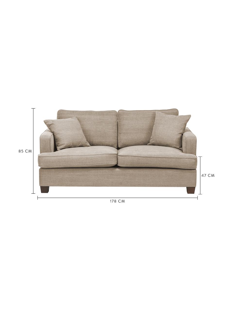 Big Sofa Warren (2-Sitzer) in Beige mit Leinenstoffgemisch, Gestell: Holz, Bezug: 60% Baumwolle, 40% Leinen, Beine: Schwarzholz, Webstoff Beige, 178 x 85 cm