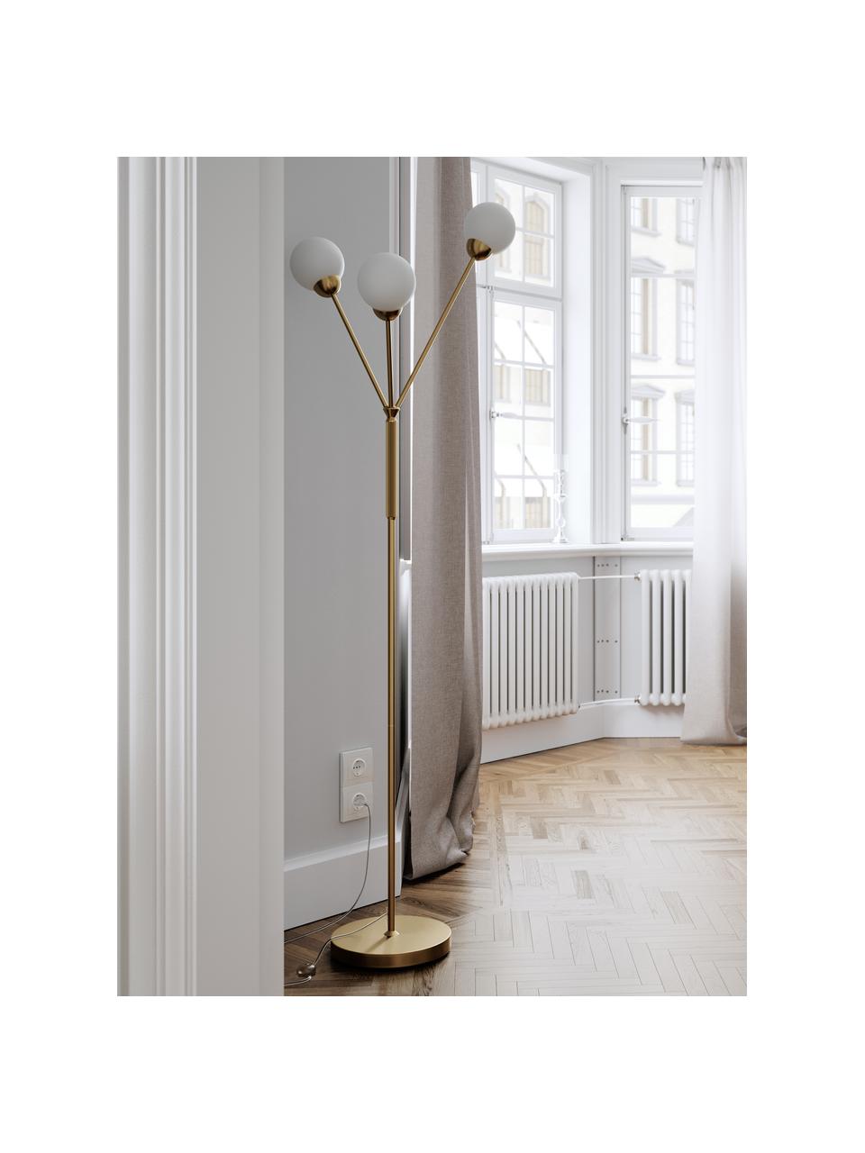 Lampada da terra in oroTwiggy, Base della lampada: ottone, Paralume: vetro, Bianco, ottone, Ø 43 x Alt. 165 cm