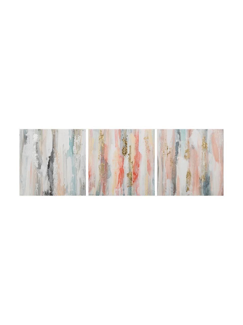 Handgemalte Leinwandbilder Wet, 3er-Set, Mehrfarbig, B 40 x T 40 cm
