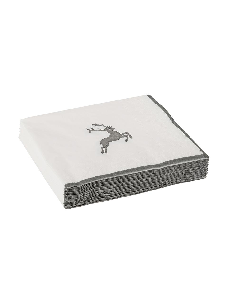 Papieren servetten Grey Deer, 20 stuks, Papier, Wit, grijs, L 33 x B 33 cm