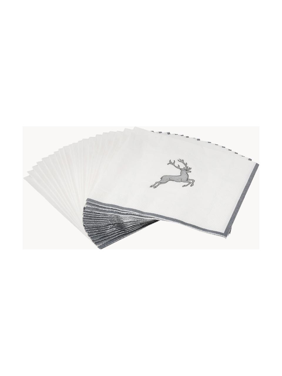 Papierservietten Grauer Hirsch, 20 Stück, Papier, Weiß, Grau, B 33 x L 33 cm