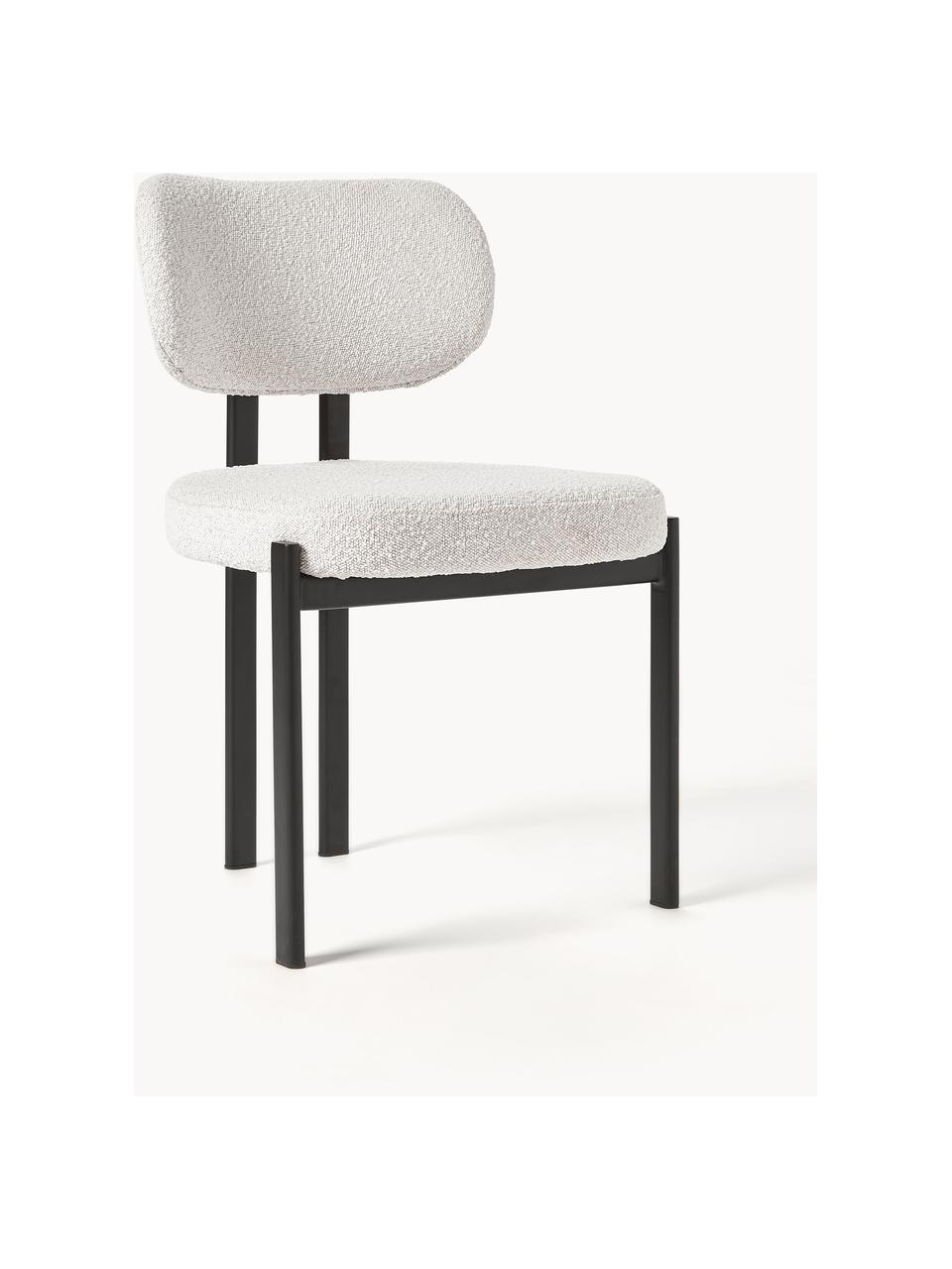 Čalouněná bouclé židle Adrien, Bílá, černá, Š 56 cm, V 51 cm