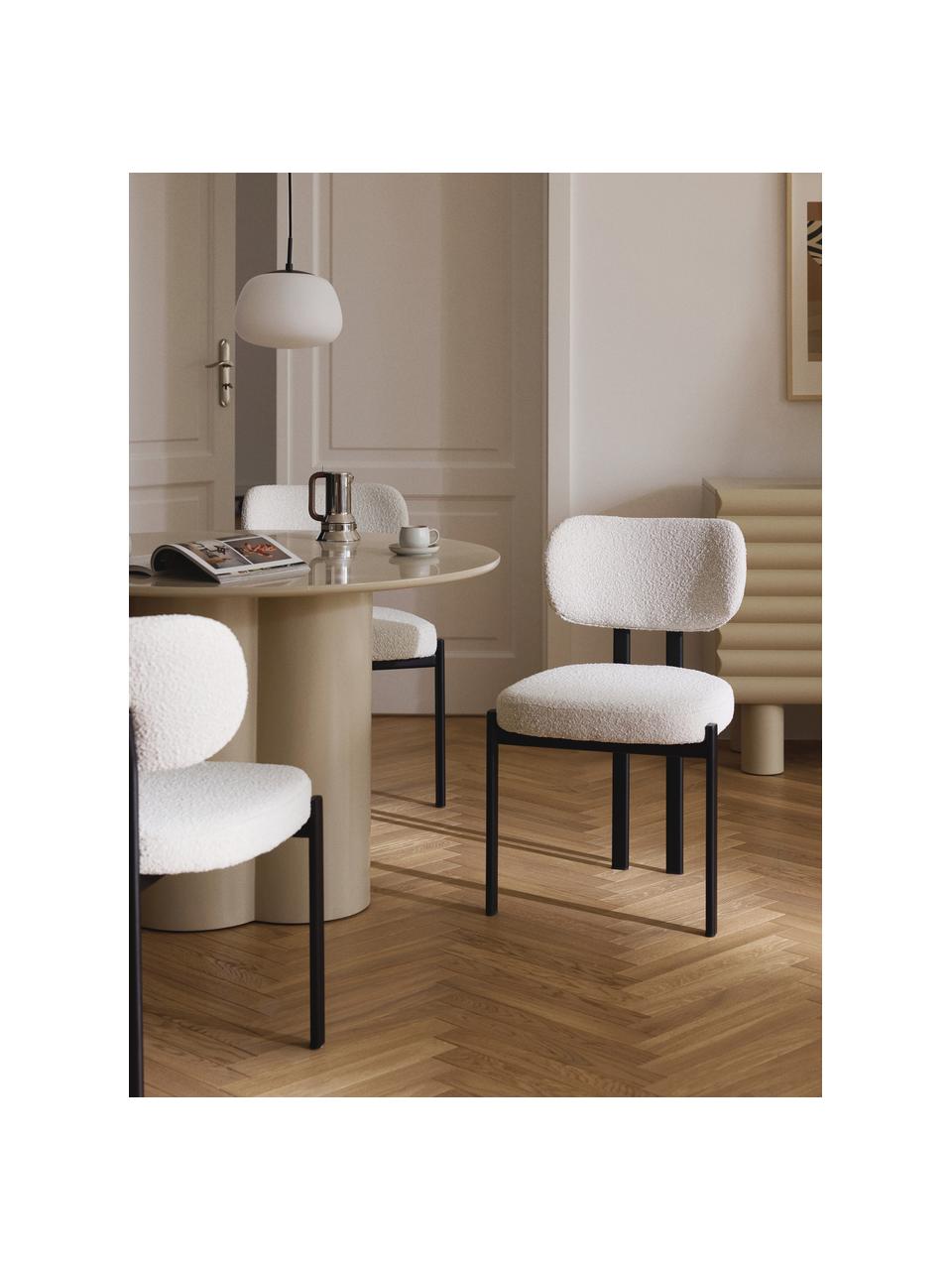 Bouclé stoel Adrien, Bekleding: bouclé (100% polyester) M, Poten: gecoat metaal, Bouclé wit, zwart, B 56 x D 51 cm