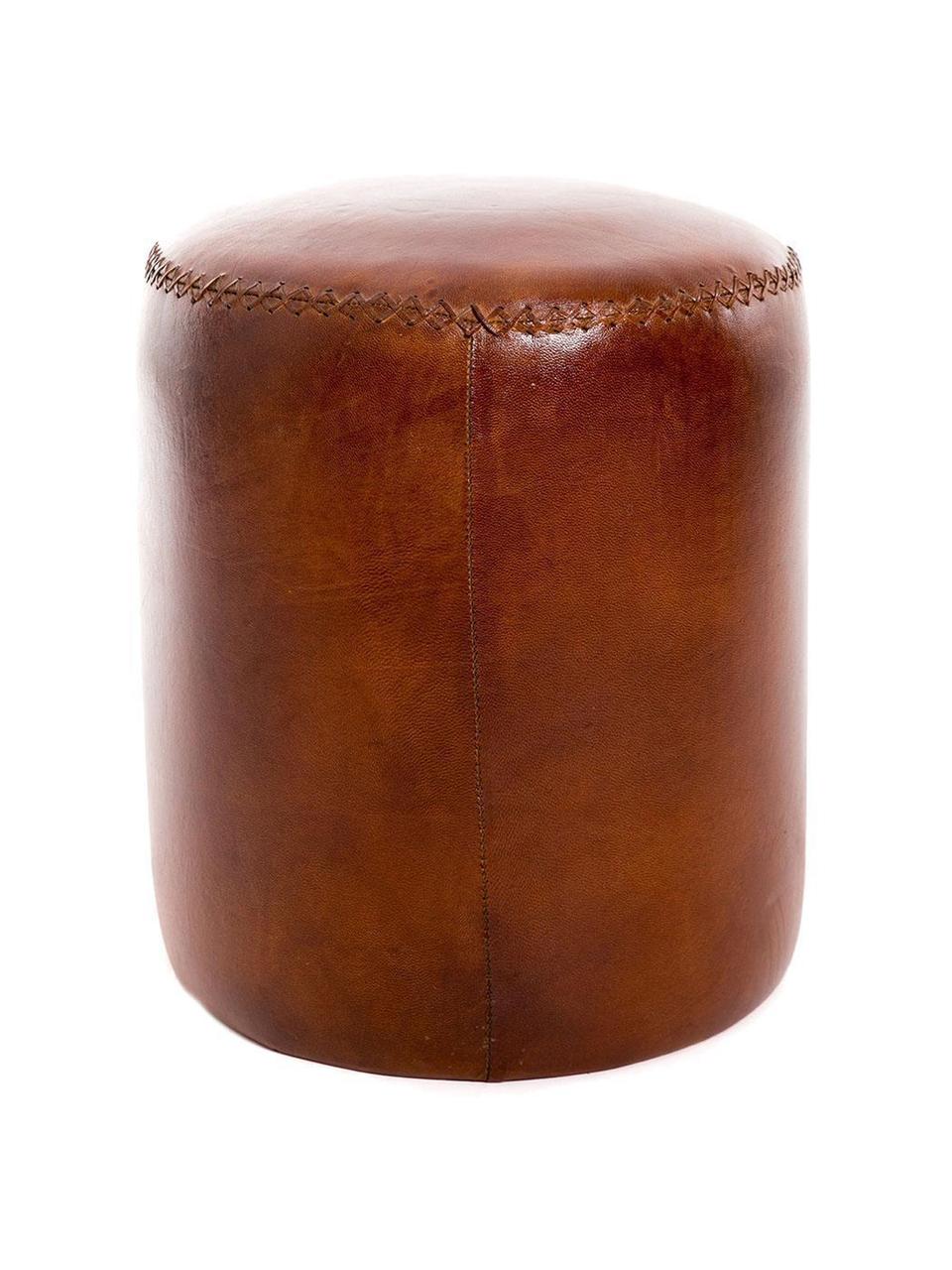 Puf Hailey, Estructura: madera, Tapizado: cuero sintético, Marrón chocolate, Ø 38 x Al 46 cm