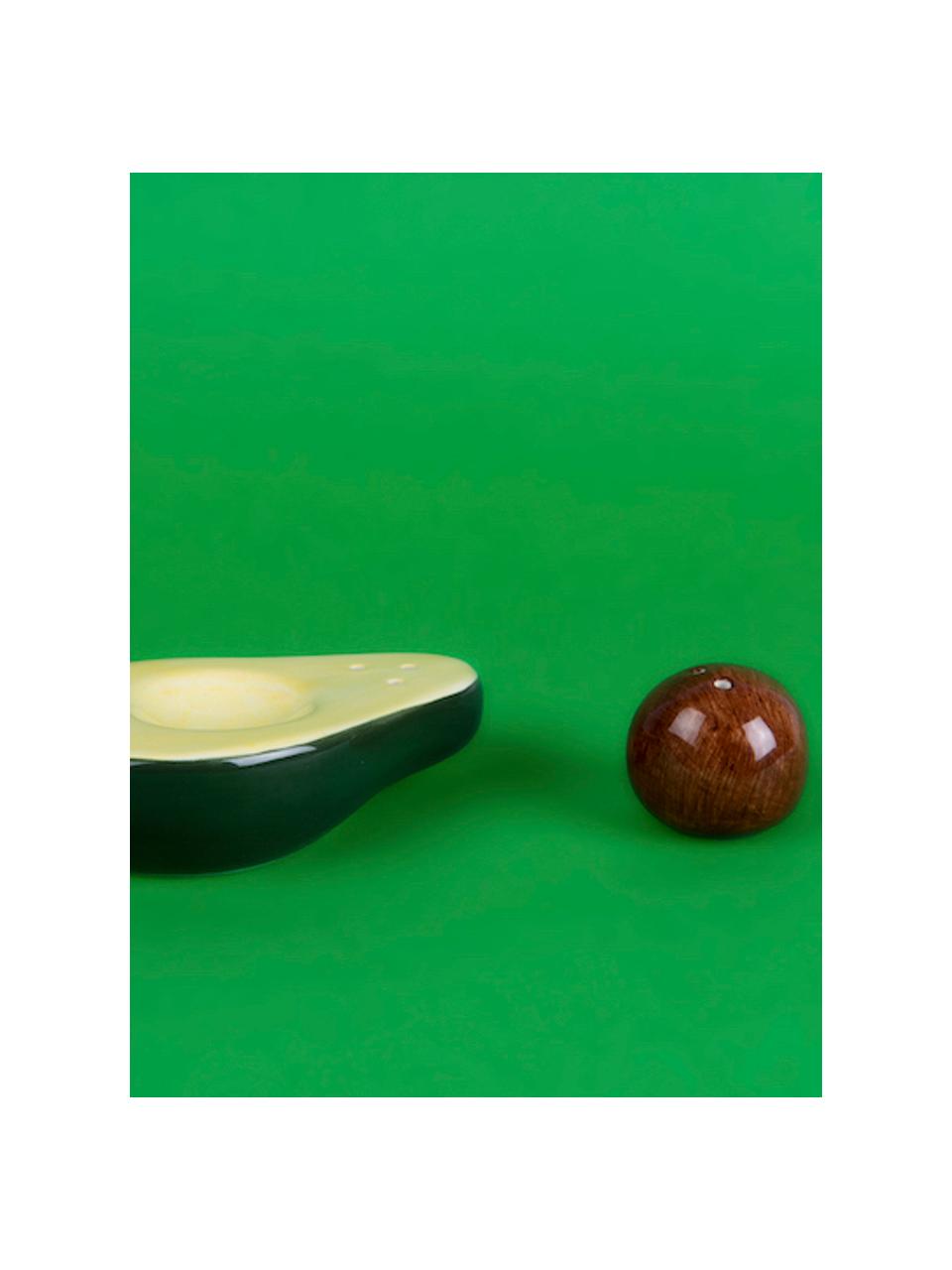 Set de salero y pimentero Avocado, 2 pzas., Porcelana, Verde, amarillo, marrón, An 9 x Al 5 cm
