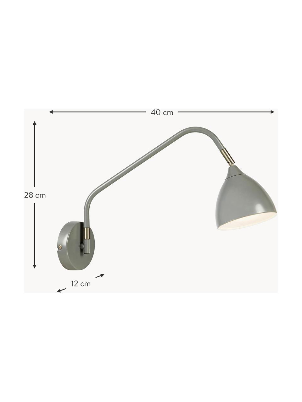 Grote verstelbare wandlamp Valencia met stekker, Lampenkap: gelakt metaal, Diffuser: kunststof, Decoratie: metaal, Grijs, D 40 x H 28 cm