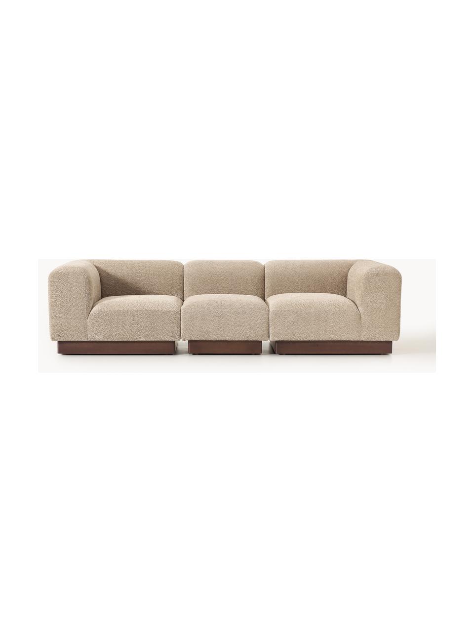 Modulares Sofa Natalie (3-Sitzer) aus Teddy-Bouclé, Bezug: Teddy-Bouclé (100 % Polye, Gestell: mitteldichte Holzfaserpla, Sockel: Massives Buchenholz, lack, Teddy-Bouclé Beige, dunkles Buchenholz, B 283 x T 107 cm