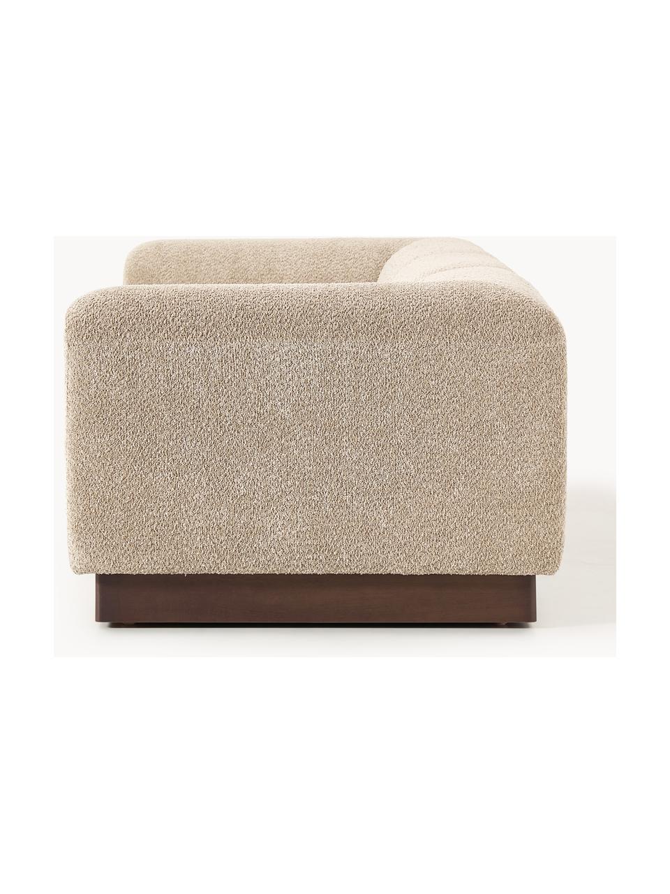 Modulares Sofa Natalie (3-Sitzer) aus Teddy-Bouclé, Bezug: Teddy-Bouclé (100 % Polye, Gestell: mitteldichte Holzfaserpla, Sockel: Massives Buchenholz, lack, Teddy-Bouclé Beige, dunkles Buchenholz, B 283 x T 107 cm