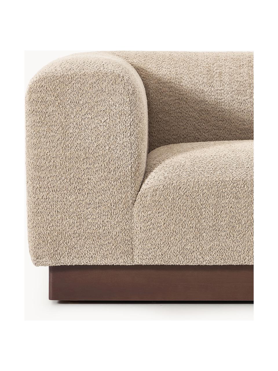 Modulares Sofa Natalie (3-Sitzer) aus Teddy-Bouclé, Bezug: Teddy-Bouclé (100 % Polye, Gestell: mitteldichte Holzfaserpla, Sockel: Massives Buchenholz, lack, Teddy-Bouclé Beige, dunkles Buchenholz, B 283 x T 107 cm