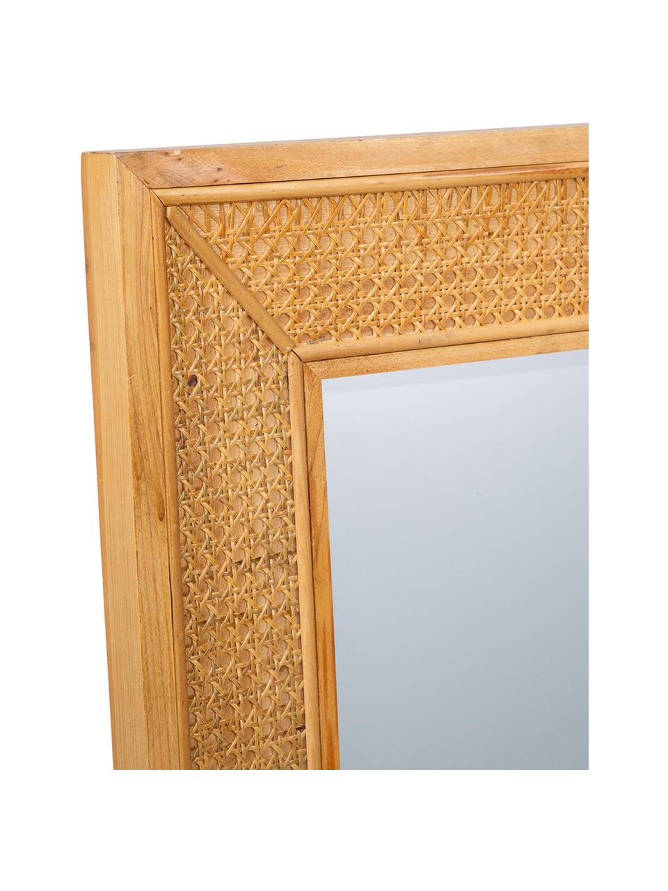 Espejo de pared de madera y tejido vienés Nina, Parte trasera: tablero de fibras de dens, Espejo: cristal, Beige, An 60 x Al 90 cm