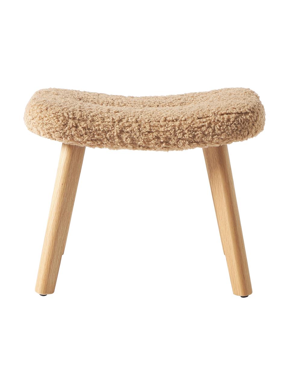 Tabouret en tissu bouclé Wing, Peluche caramel, bois de bouleau, larg. 50 x haut. 41 cm