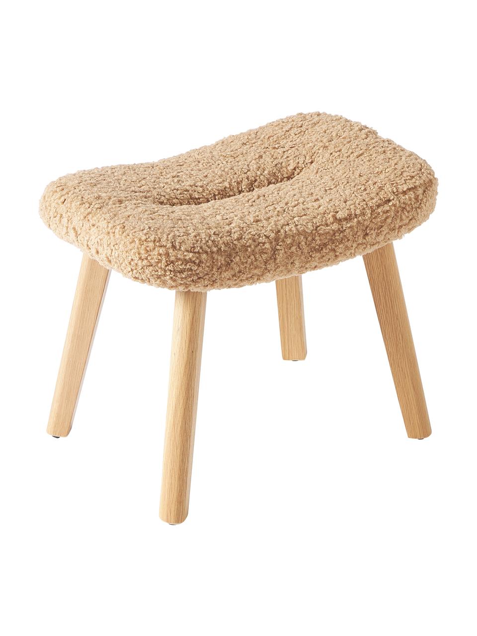 Stołek Teddy Wing, Tapicerka: 100% poliester (Teddy) Dz, Nogi: drewno brzozowe, Karmelowy Teddy, drewno brzozowe, S 50 x W 41 cm