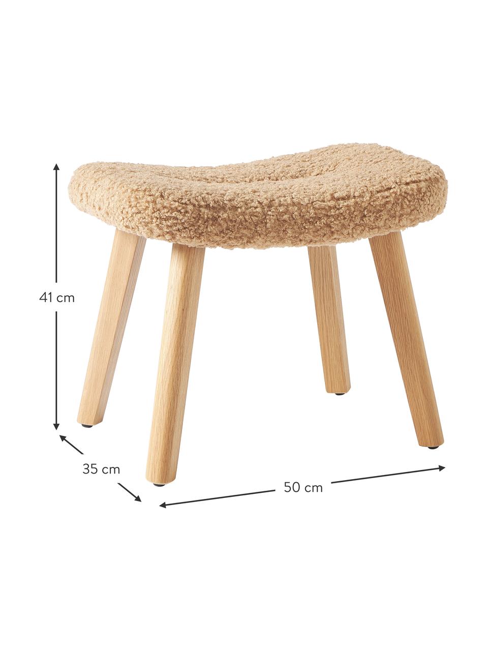 Stołek Teddy Wing, Tapicerka: 100% poliester (Teddy) Dz, Nogi: drewno brzozowe, Karmelowy Teddy, drewno brzozowe, S 50 x W 41 cm