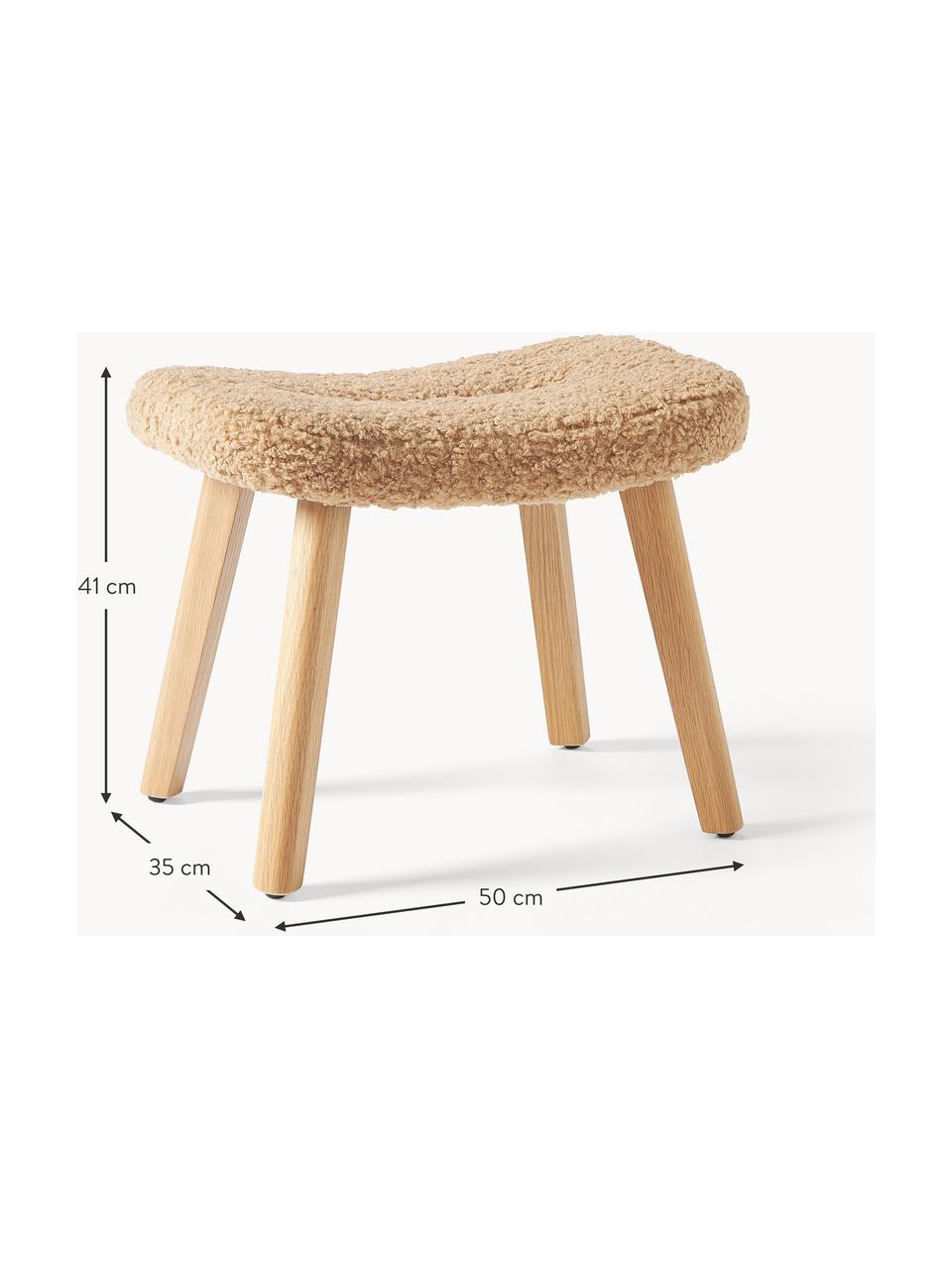 Tabouret en tissu bouclé Wing, Peluche brun clair, bois de bouleau, larg. 50 x haut. 41 cm