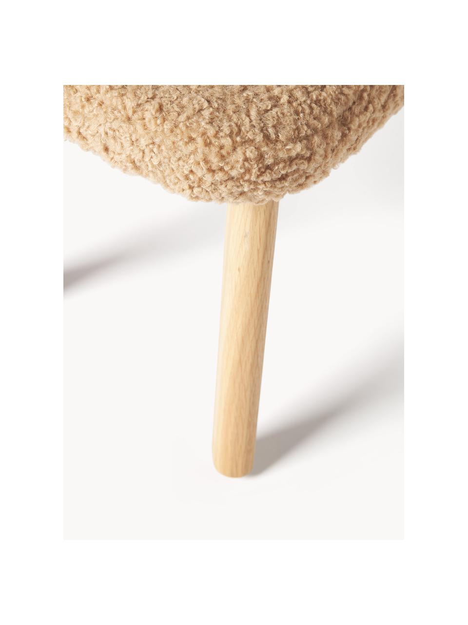 Tabouret en tissu bouclé Wing, Peluche brun clair, bois de bouleau, larg. 50 x haut. 41 cm