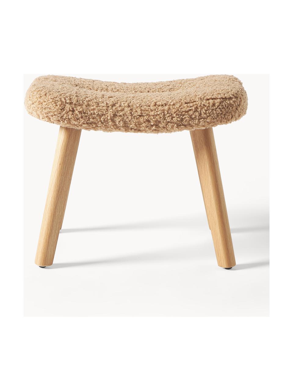 Tabouret en tissu bouclé Wing, Peluche brun clair, bois de bouleau, larg. 50 x haut. 41 cm