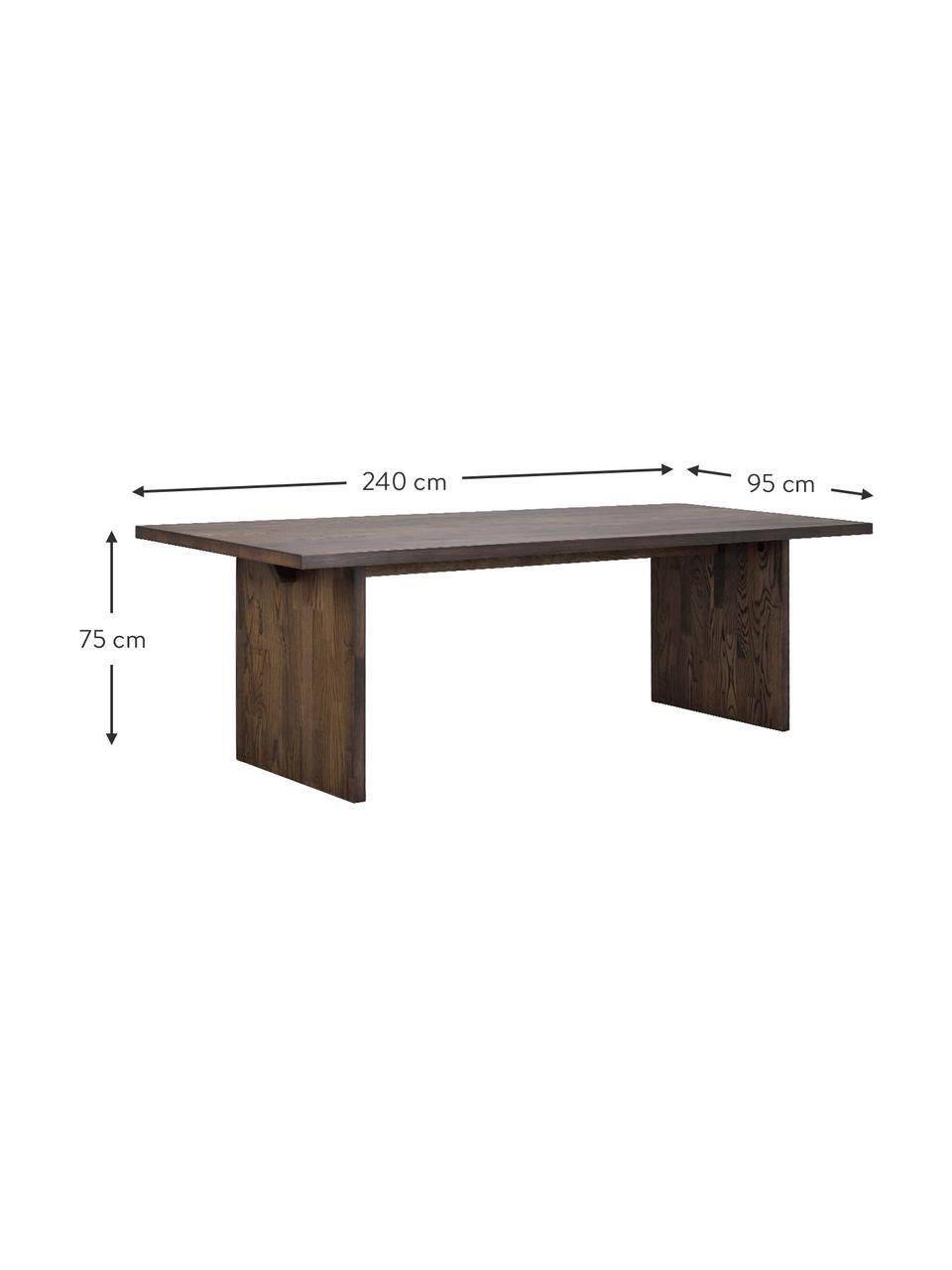 Mesa de comedor de madera de roble Emmett, 240 x 95 cm, Madera de roble maciza aceitada con certificado FSC, Madera maciza marrón oscuro, An 240 x F 95 cm