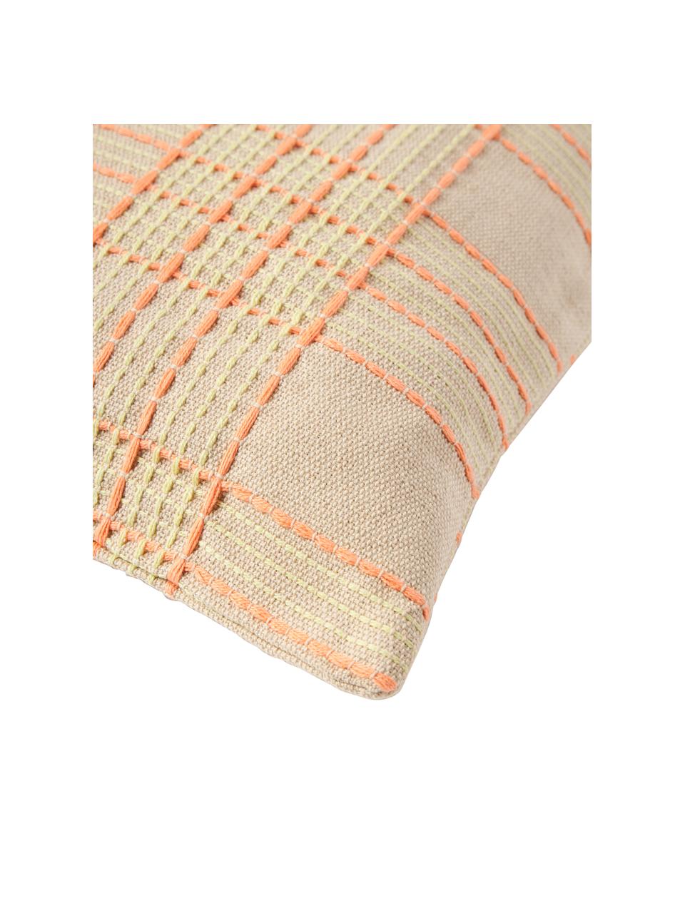 Funda de cojín de algodón bordaodo a cuadros Orla, 100% algodón, Naranja, An 45 x L 45 cm