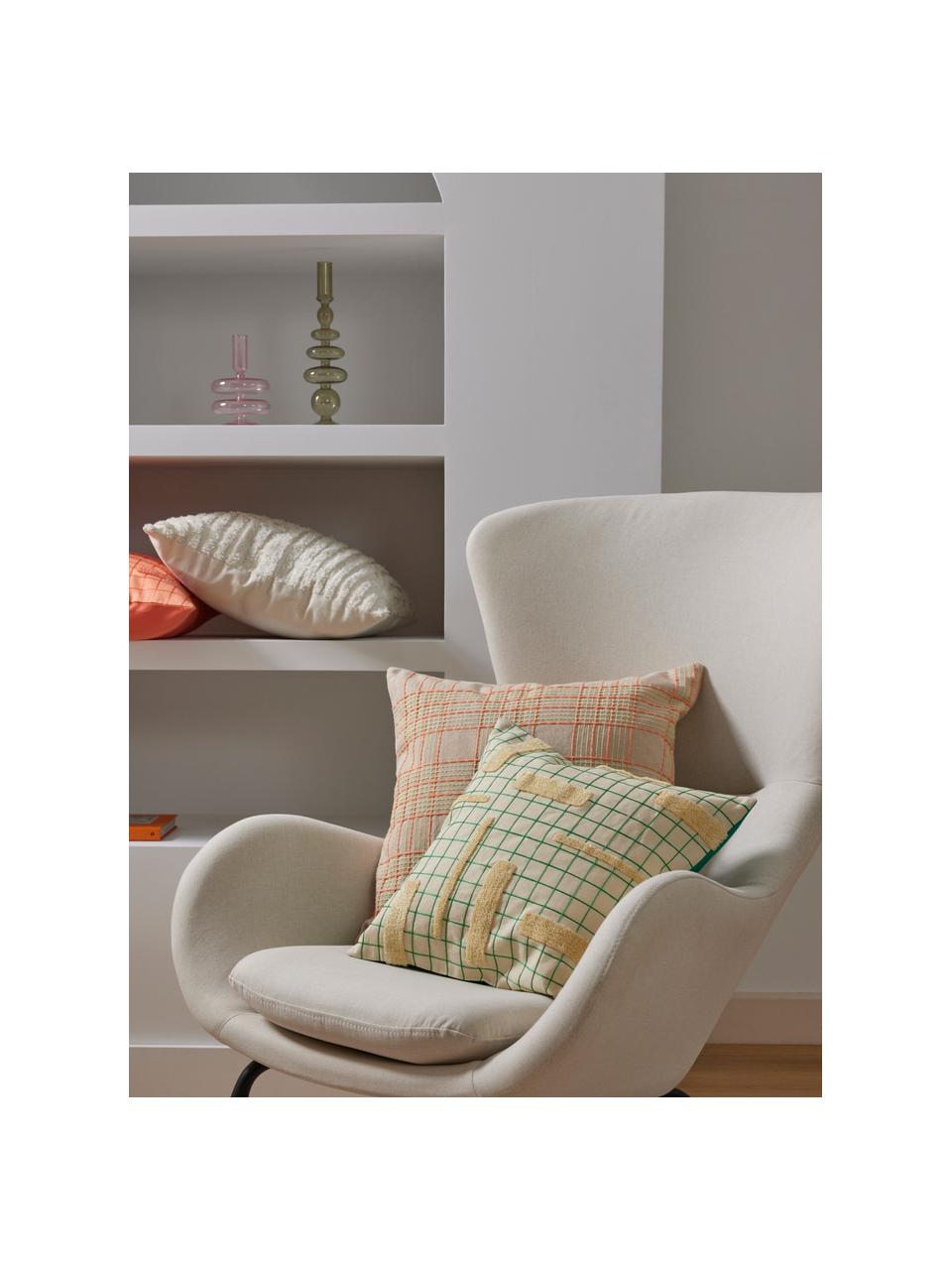 Copricuscino in cotone a quadri con ricamo Orla, 100% cotone, Arancione, Larg. 45 x Lung. 45 cm