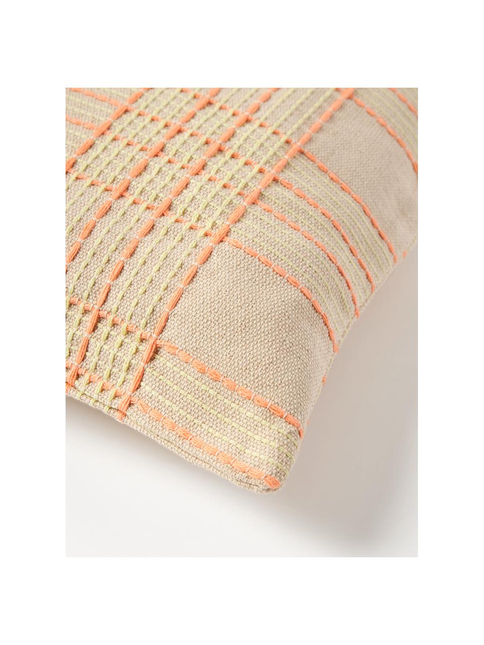 Funda de cojín de algodón bordaodo a cuadros Orla, 100% algodón, Naranja, An 45 x L 45 cm