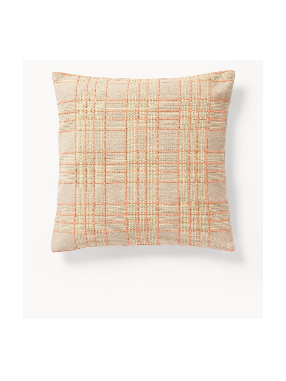 Geruite katoenen kussenhoes Orla met borduursel, 100% katoen, Oranje, B 45 x L 45 cm