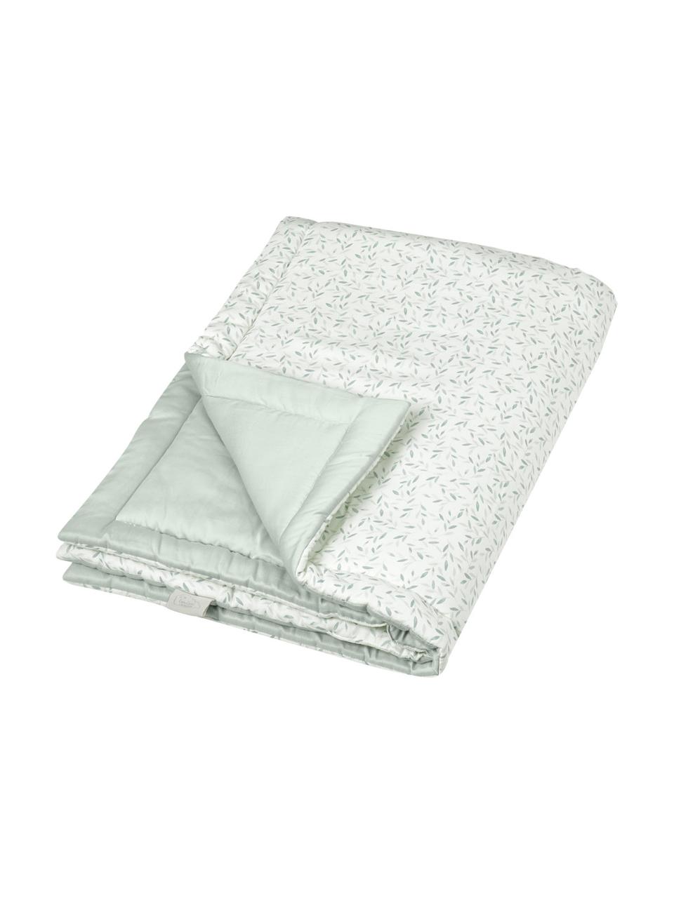 Plaid Green Leaves van biokatoen, Bekleding: 100% biokatoen, OCS-gecer, Wit, groen, patroon, B 90 x L 120 cm