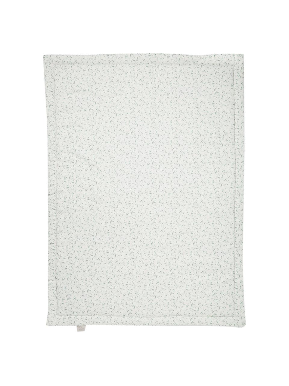Kocyk z bawełny organicznej Green Leaves, Biały, zielony, we wzór, S 90 x D 120 cm