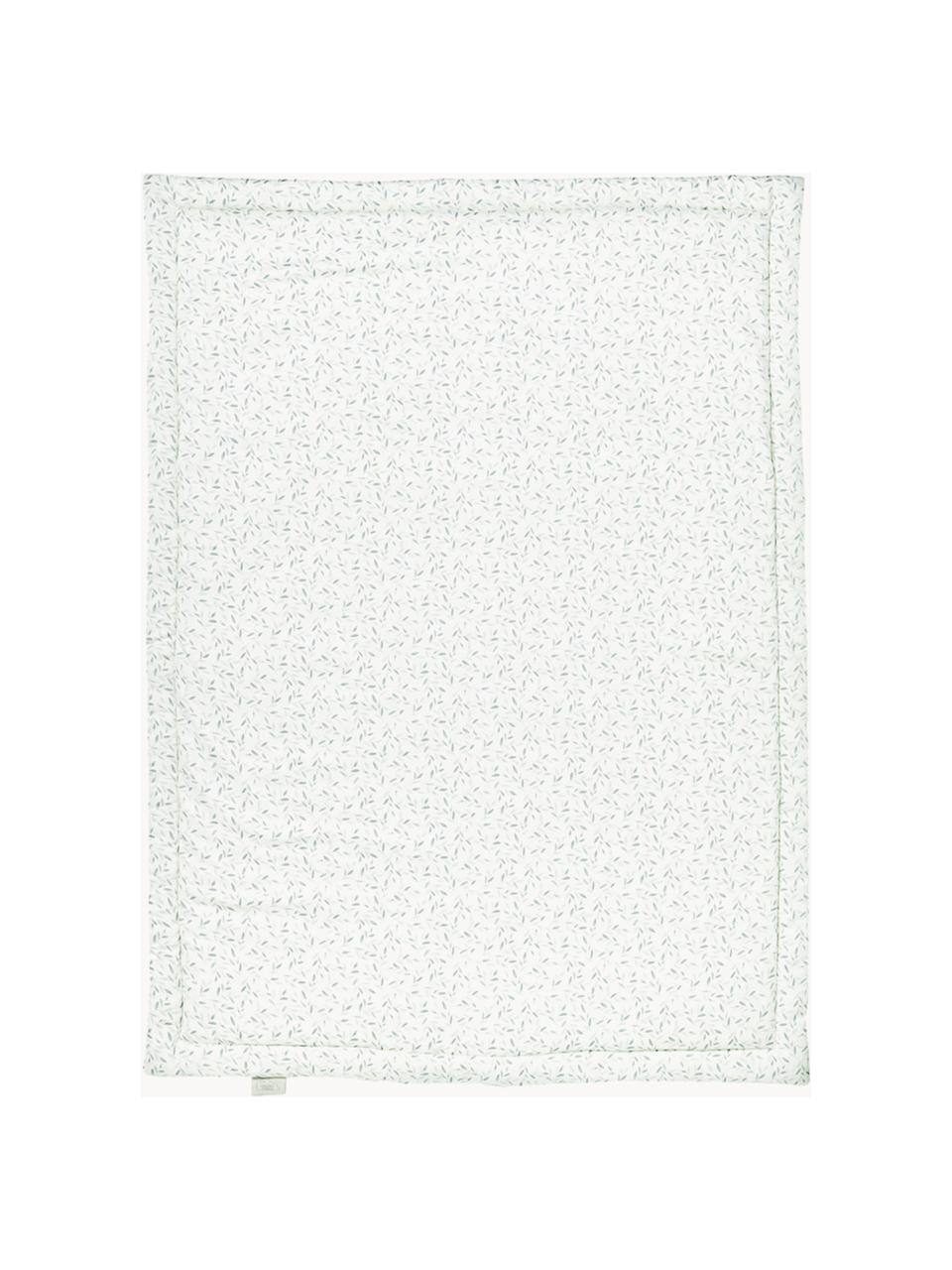Manta de algodón ecológico Green Leaves, Funda: 100% algodón ecológico co, Blanco y verde estampado, An 90 x L 120 cm