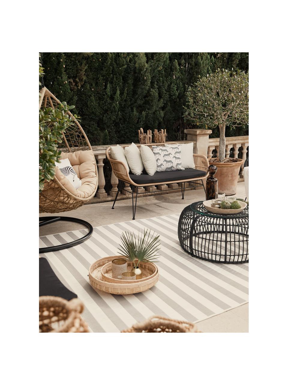 Gestreept in- & outdoor vloerkleed Axa, 86% polypropyleen, 14% polyester, Off White, lichtgrijs, B 80 x L 150 cm (maat XS)