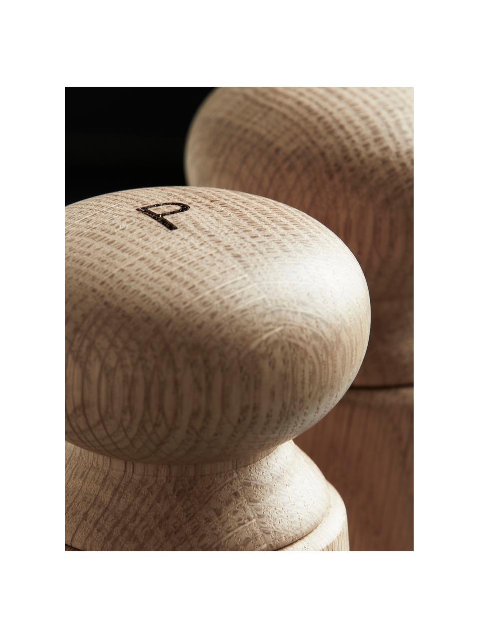 Salero y pimentero de roble Wardha, Cuerpo: madera de roble, Grinder: cerámica, Madera de roble, Ø 7 x Al 17 cm