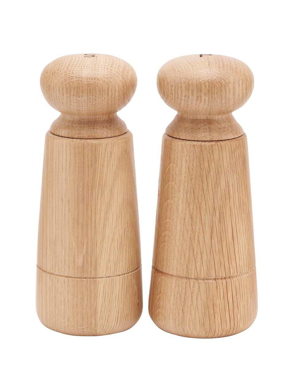 Set macina sale e pepe in legno di quercia Wardha, 2 pezzi, Legno di quercia, Ø 7 x Alt. 17 cm