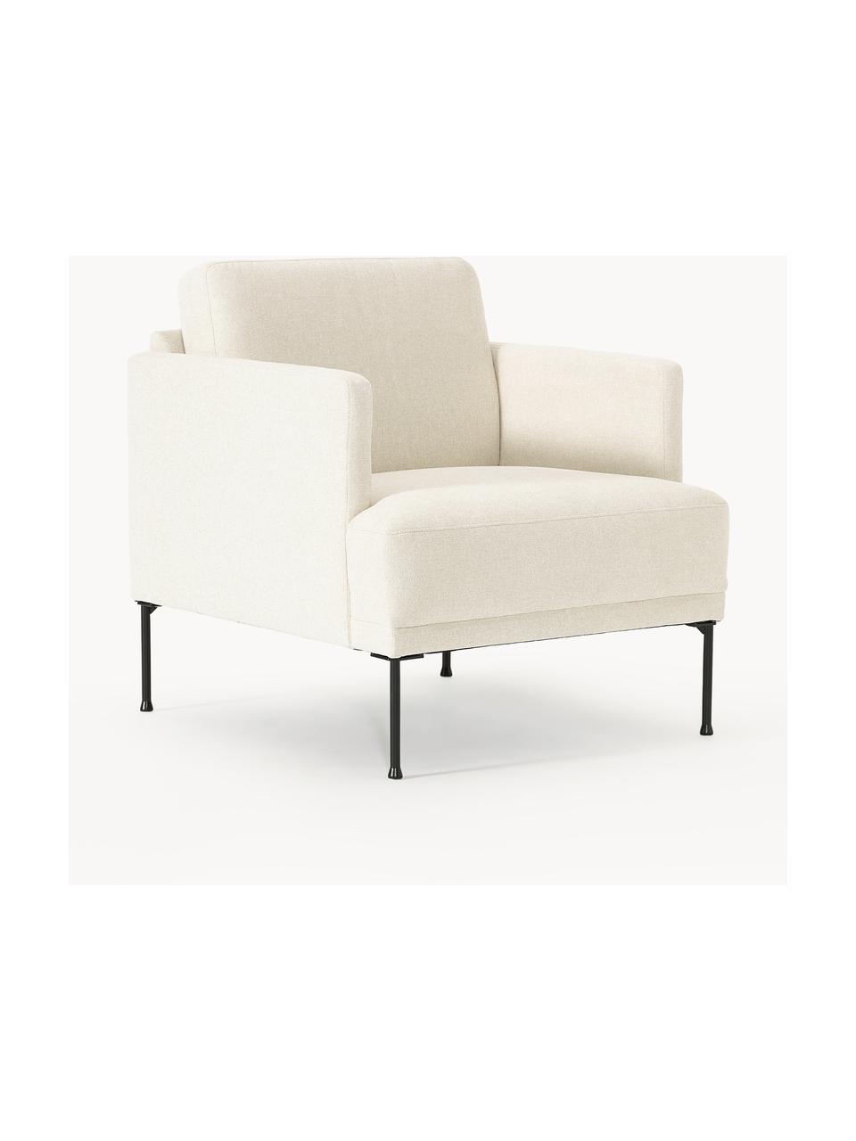 Fauteuil Fluente, Bekleding: 100% polyester Met 80.000, Frame: massief grenenhout, berke, Poten: metaal, gepoedercoat Dit , Geweven stof gebroken wit, B 74 x D 85 cm