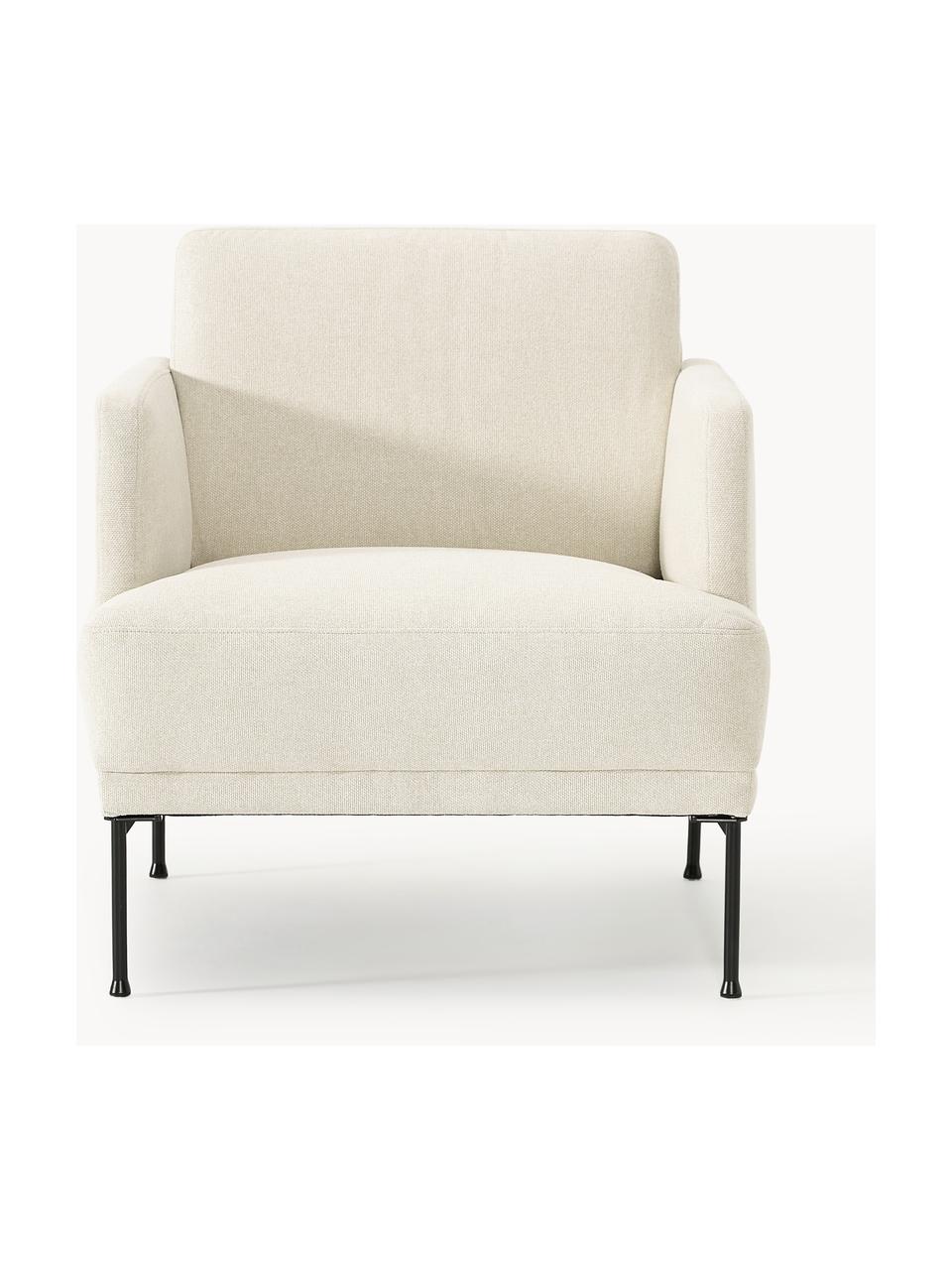 Fauteuil Fluente, Bekleding: 100% polyester Met 80.000, Frame: massief grenenhout, berke, Poten: metaal, gepoedercoat Dit , Geweven stof gebroken wit, B 74 x D 85 cm