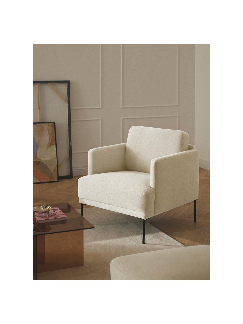 Fauteuil Fluente, Bekleding: 100% polyester Met 80.000, Frame: massief grenenhout, berke, Poten: metaal, gepoedercoat Dit , Geweven stof gebroken wit, B 74 x D 85 cm