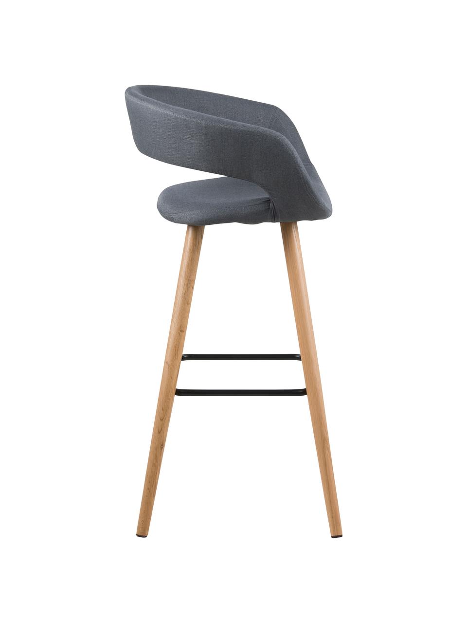 Barstoelen Grace, 2 stuks, Bekleding: 100% polyester, Poten: eikenhout, Bekleding: donkergrijs. Poten: eikenhoutkleurig. Voetsteun: zwart, 56 x 97 cm