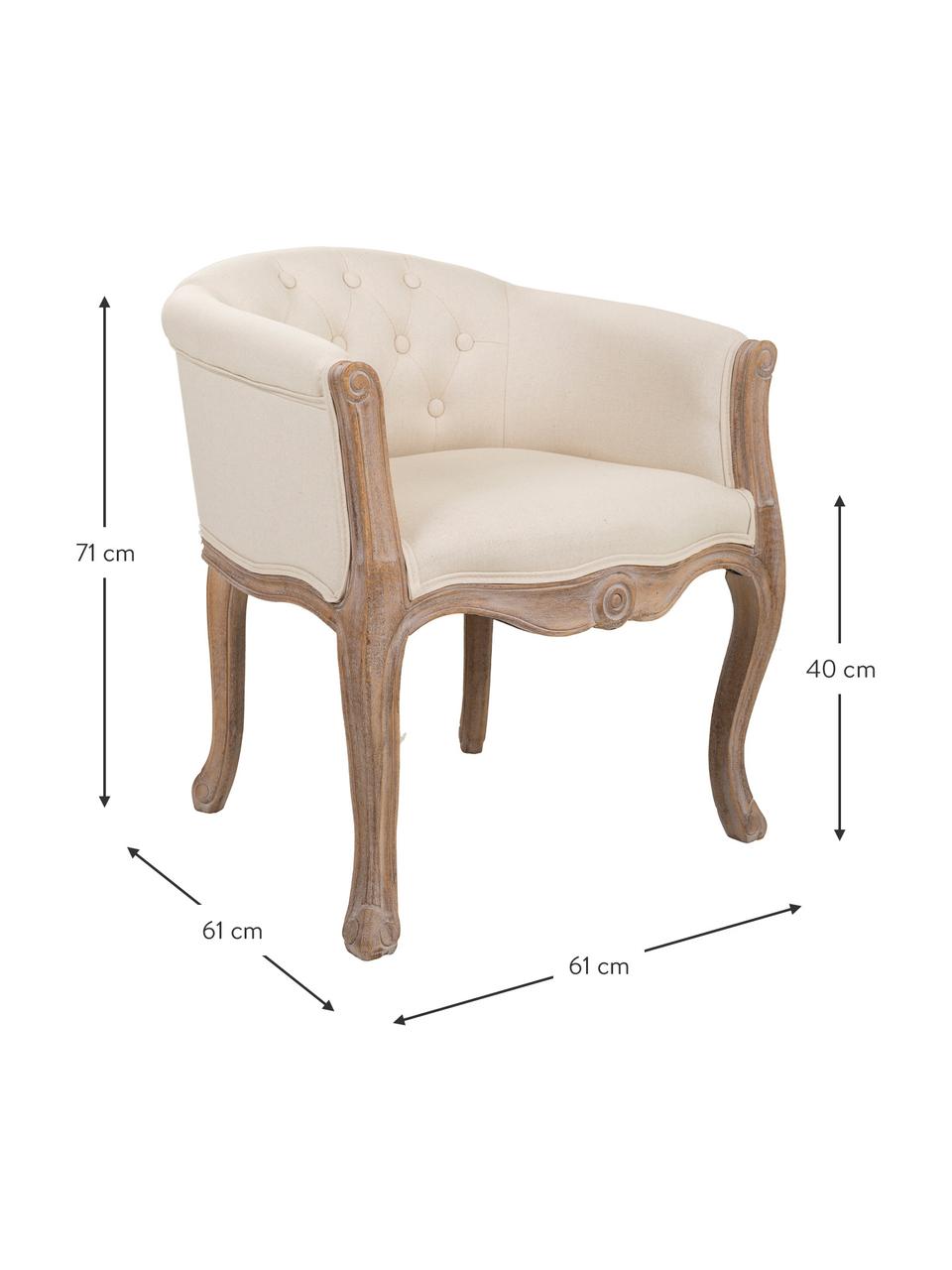 Sillón de madera Jona, Tapizado: 50% poliéster, 25% algodó, Asiento: 30 kg/m³, Patas: madera de caucho, Tejido beige, An 61 x F 61 cm