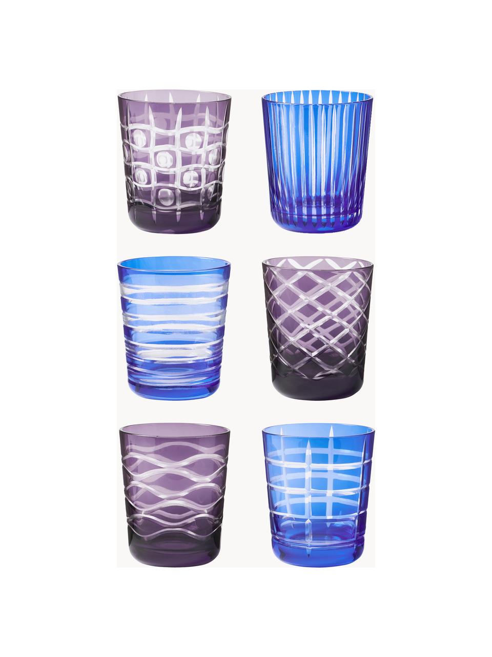 Glazen Cobalt, set van 6, Glas, Blauw, lila, Ø 9 x H 10 cm, 250 ml