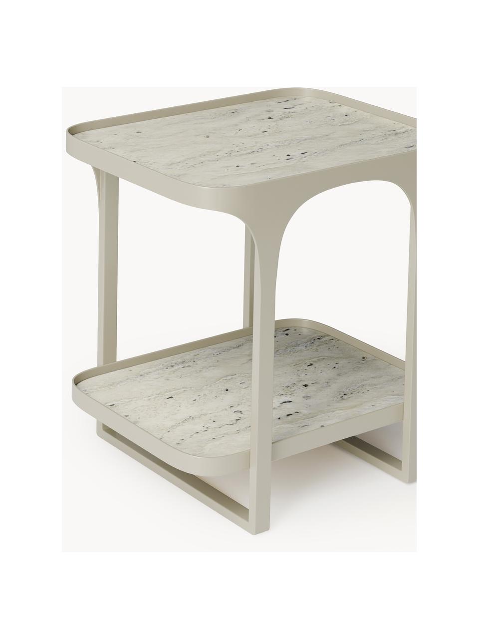 Table de chevet aspect travertin Bella, Aspect travertin beige clair, larg. 55 x haut. 55 cm