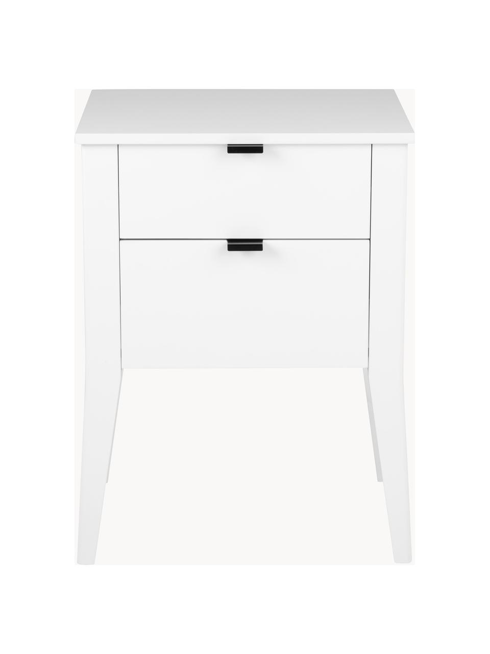 Comodino bianco con cassetti Sleepy, Maniglie: Metallo verniciato a polv, Bianco, Larg. 48 x Alt. 65 cm