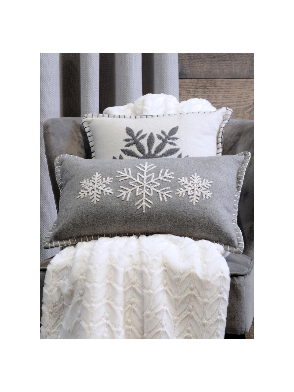 Kissen Vaujany mit Schneeflockenmotiv, mit Inlett, Bezug: 50% Baumwolle, 32% Wolle,, Grau, 30 x 50 cm
