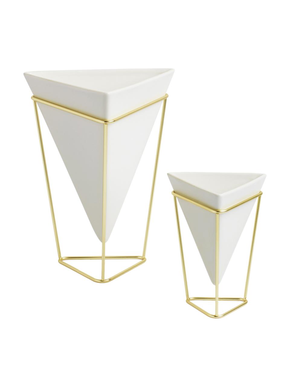 Komplet wazonów Trigg Desk, 2 elem., Wazon: biały Podstawa: mosiądz, Komplet z różnymi rozmiarami