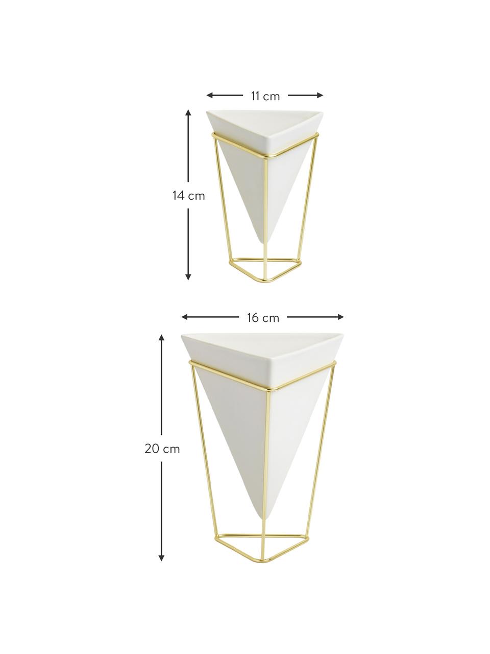 Set de jarrones Trigg Desk, 2 pzas., Estructura: metal, latón chapado, Blanco, latón, Set de diferentes tamaños