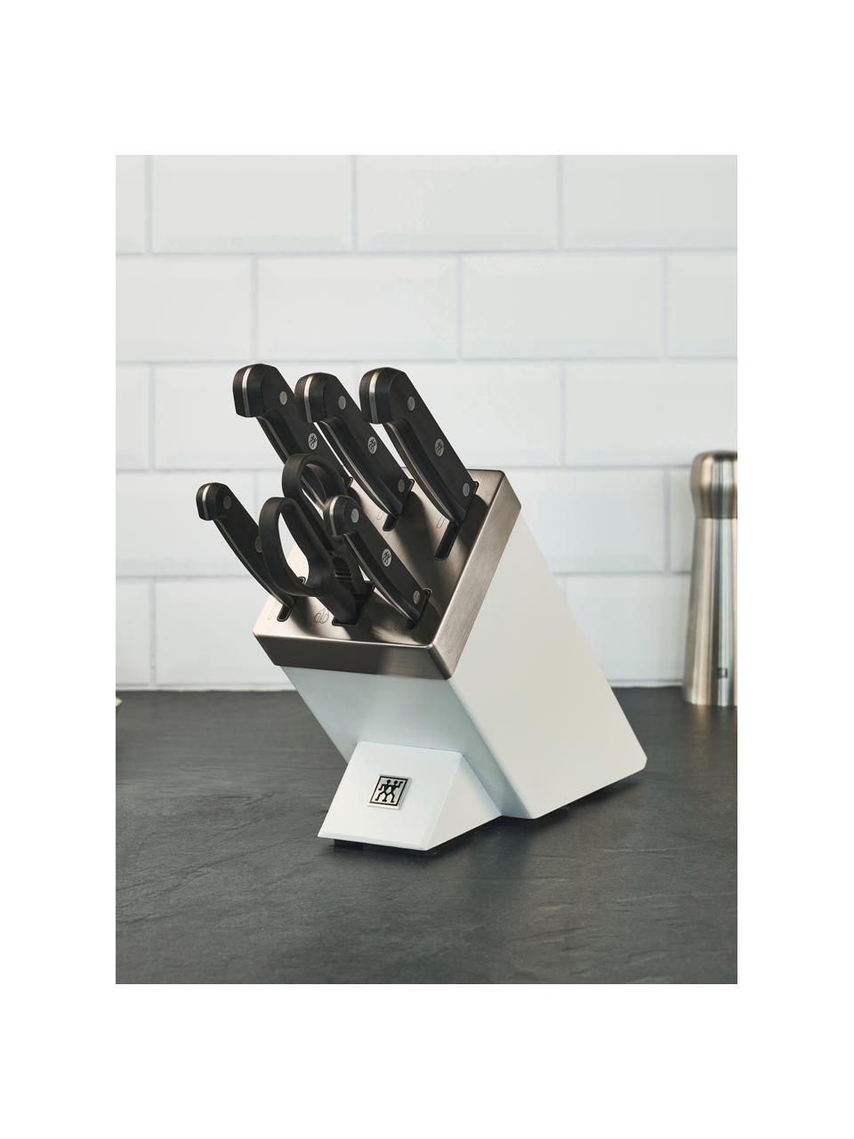 Selbstschärfender Messerblock Gourmet, 7-tlg., Messer: Edelstahl, Griff: Kunststoff, Weiß, Set mit verschiedenen Größen