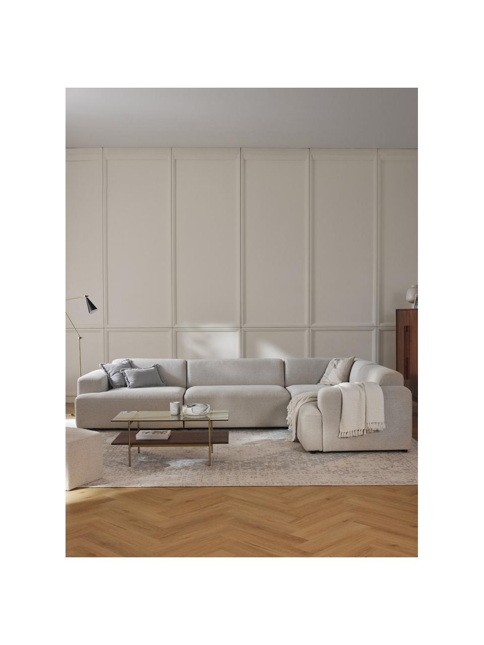 Grote hoekbank Melva (4-zits), Bekleding: 100% polyester Met 45.000, Frame: massief grenen- en sparre, Poten: kunststof Dit product is , Geweven stof lichtbeige, B 339 x D 220 cm, hoekdeel links