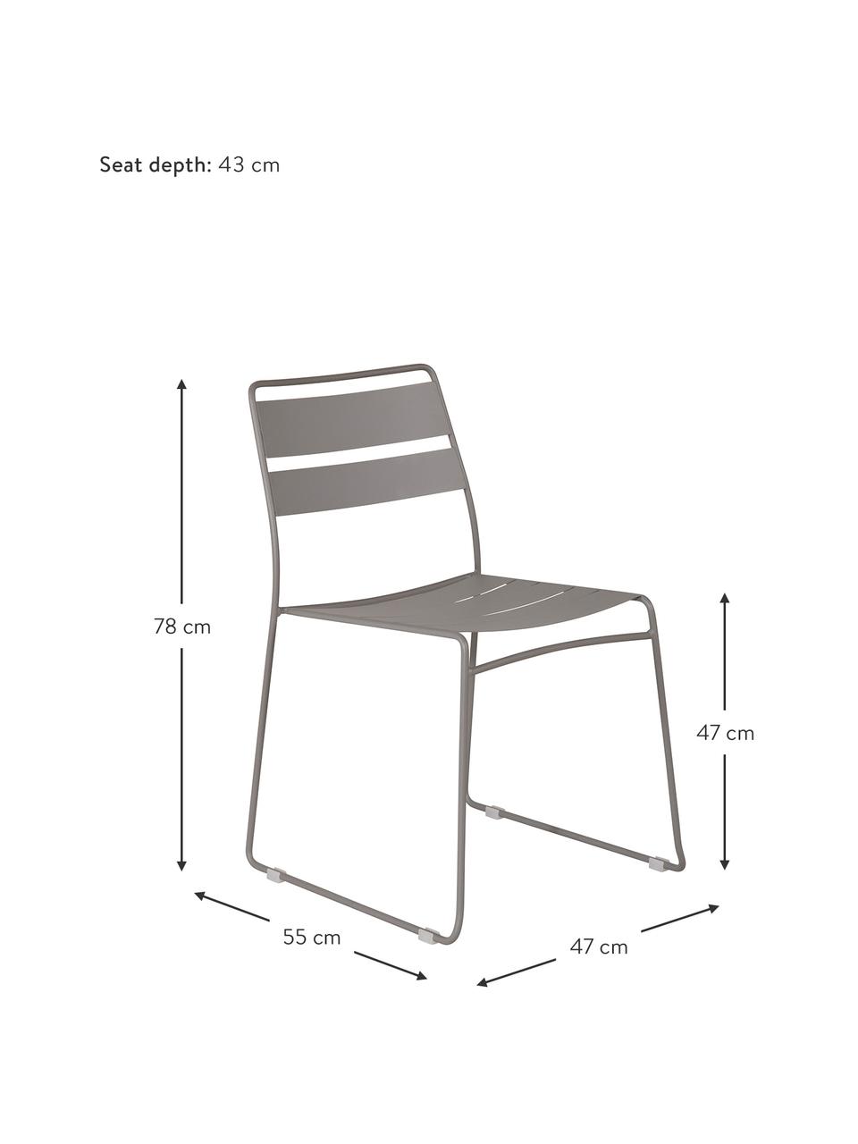 Stapelbarer Metall-Gartenstuhl Lina, Sitzkissen: Textil, Schaumstoff, Grau, B 47 x T 55 cm