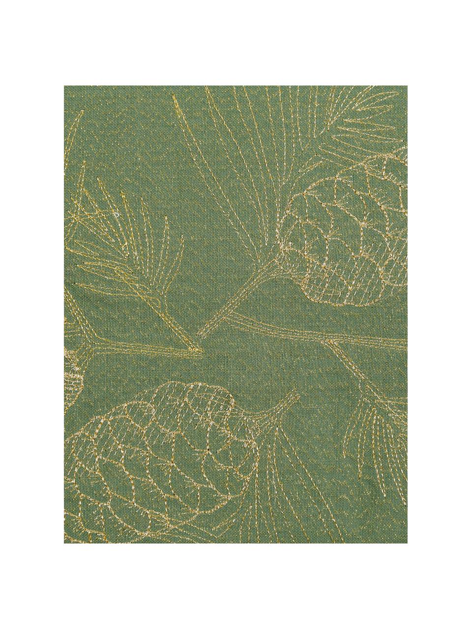 Bieżnik z bawełny Epicea, Bawełna, lureks, Zielony, odcienie złotego, S 50 x D 170 cm